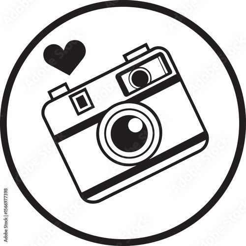 Retro camera icon with heart symbol for photography and social sharing