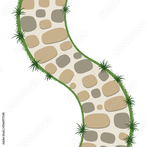 Garden path made of oval and square stones of different shapes. Flat vector on a transparent background