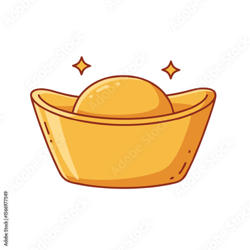 Yuan bao ingot, stylized as gold with a soft shine. Flat vector on transparent background