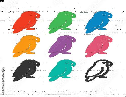 Parrot Icon Sheet — Flat Colorful Bird Icons in 10 Styles