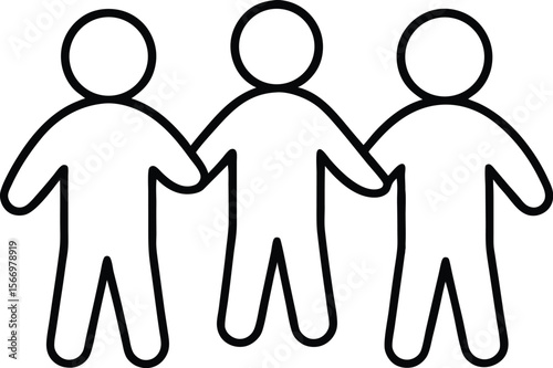 Minimalist Line Art Icon of Three People Holding Hands on transparent background