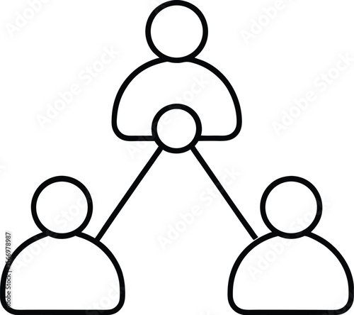 Minimal Line Art Icon of Three Connected People on Transparent Background