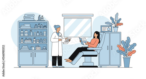 Aesthetic dermatology consultation and treatment session in a modern clinic setting