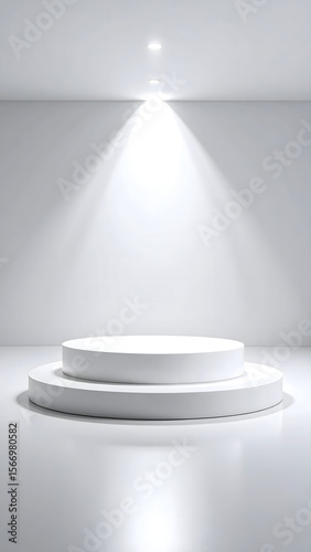 White Podium with Double Overhead Light in Clean Studio