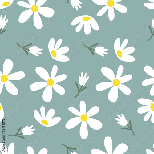 Cute vector floral seamless pattern. Colorful flowers background. Trendy repeat texture for fashion print, wallpaper or fabric.