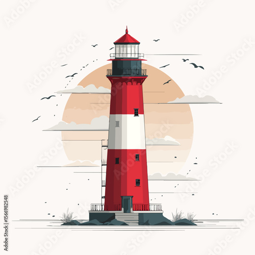  lighthouse isolated in White Background, lighthouse vector, Flat lay vector illustration