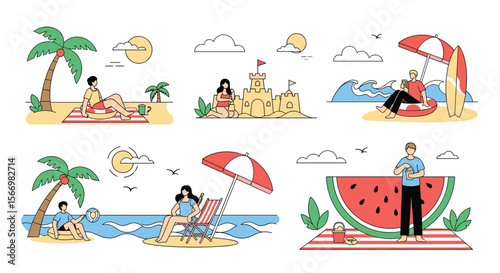 Enjoying summer beach activities with family and friends under the tropical sun