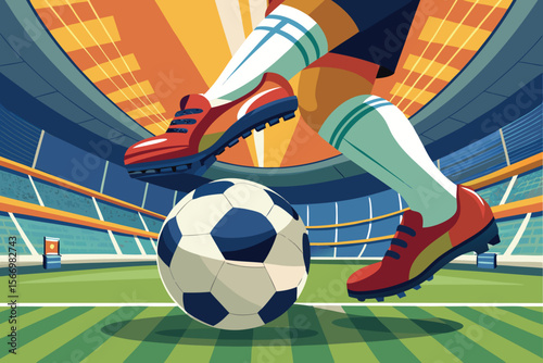 A soccer ball rests in the net after a thrilling game, a symbol of sport and athletic competition on the green field