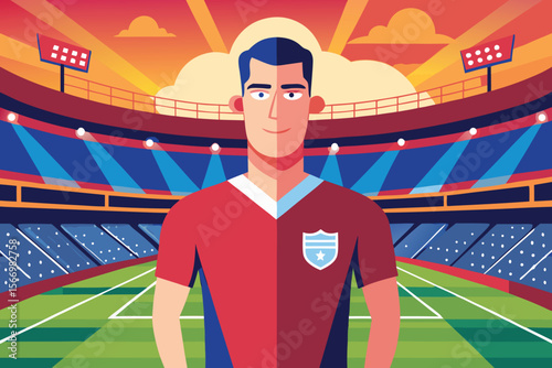 Brazilian soccer player with ball and flag vector silhouette illustration