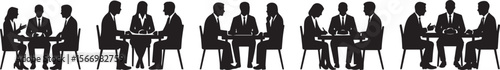 Silhouettes of Business Professionals in Meeting Scenarios at Table , Set of Interactions