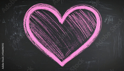 Hand drawn chalk style pink heart on textured blackboard, symbolizing love and affection, creating warm and inviting atmosphere