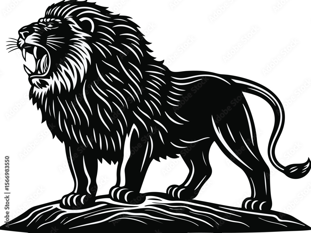Fototapeta premium Bold Standing Lion in Roaring Pose Artwork lion vector illustration