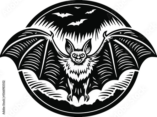 Bat with Open Wings in Circle Vampire Bat in Flight Pose