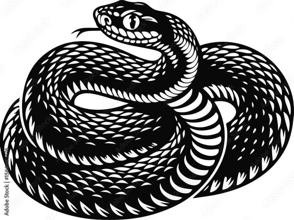 Fototapeta premium Striking Snake with Tongue Out black snake vector illustration