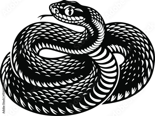 Striking Snake with Tongue Out black snake vector illustration
