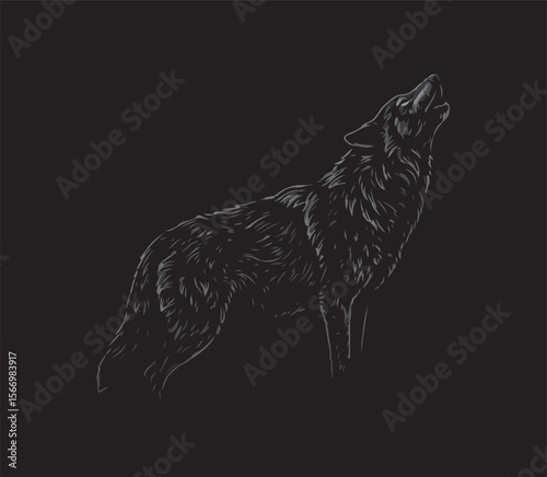 Mysterious Wolf Silhouette Night Illustration wolf tribal tattoo