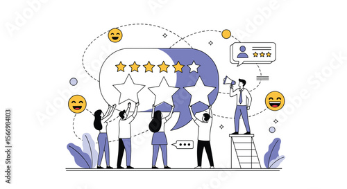 Customer feedback experience concept illustration of people giving reviews and ratings on a service or product