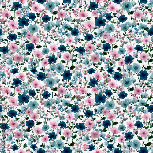 Watercolor floral pattern, pastel colors, simple design, white background, cute flowers and leaves, small flowers