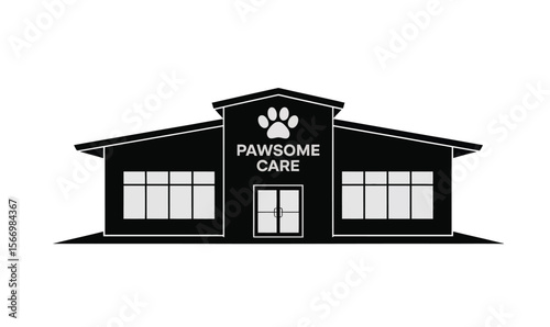 Dog care center vector in black and light gray color with white background. Pawsome care vector.