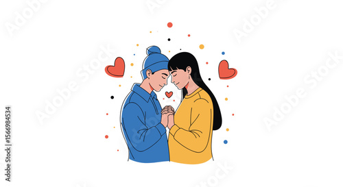 A heartwarming illustration capturing two individuals sharing a tender moment of affection and connection