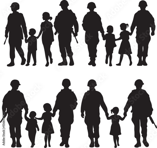 Soldiers escorting children military walking