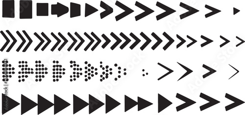 Progression of black arrows and dots direction forward