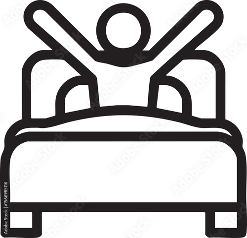 Black And White Vector Illustration Of Person Waking Up In Bed Representing Morning Routine Rest Relaxation Sleep Energy And Fresh Start

