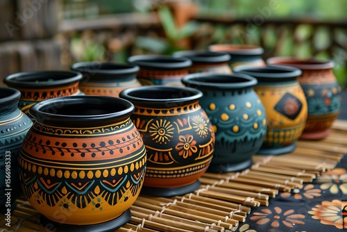 Traditional colorful terracotta pots handmade design high resolution picture