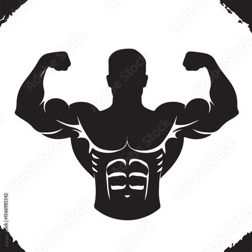 Muscular man flexing arms showing defined abs bodybuilder fitness