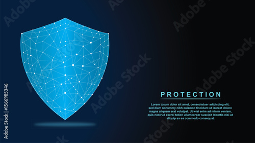 3d Futuristic glowing low polygonal guard shield symbol isolated on dark blue background. Cybersecurity. data protection concept. Modern wireframe design vector illustration