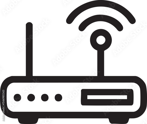Black And White Vector Illustration Of Wireless Router Icon Representing Internet Connection Network Signal WiFi Technology And Communication


