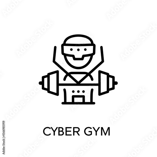 Cyber gym with person lifting weights and wearing virtual reality headset  