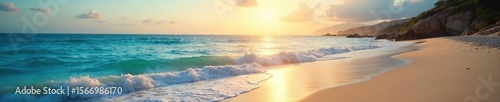 Sun-Kissed Waves Crashing on a Serene Ocean Shore Tranquil Paradise for Relaxation and Wellbeing