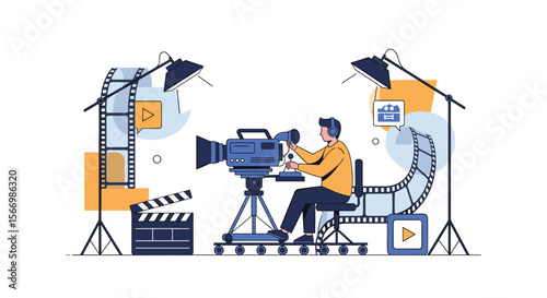 Capturing cinematic moments a filmmaker orchestrates a scene with lights and camera equipment