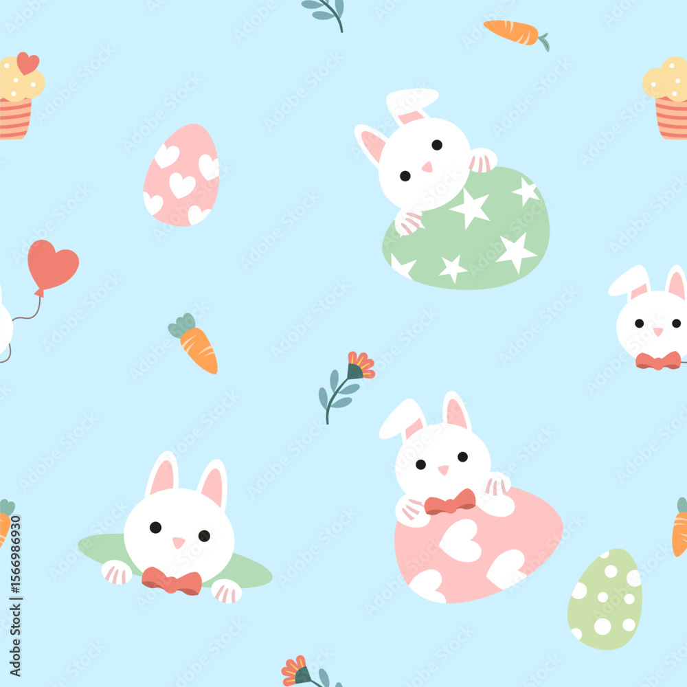 Obraz premium Seamless pattern with art design elements, and colorful Easter eggs.