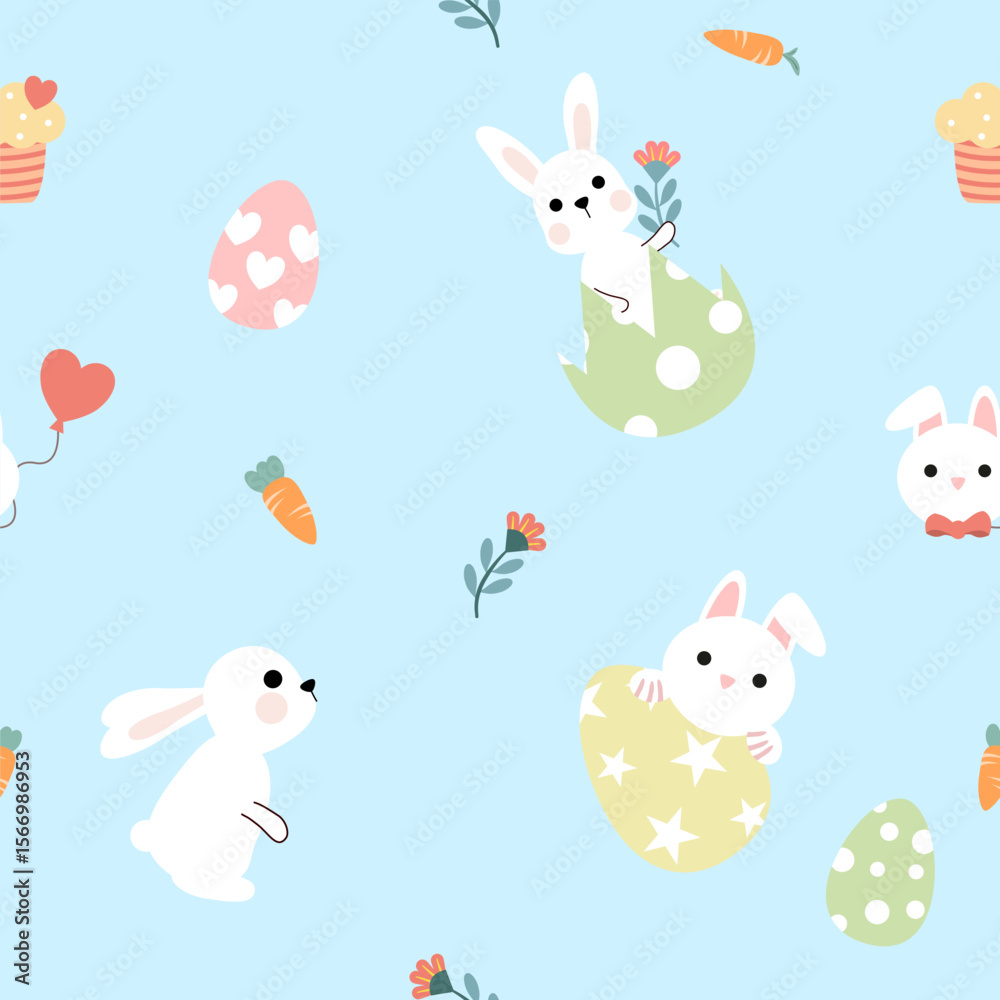 Fototapeta premium Seamless pattern with art design elements, and colorful Easter eggs.