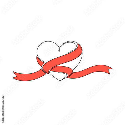 Heart outline with red ribbon wrapping around the center  