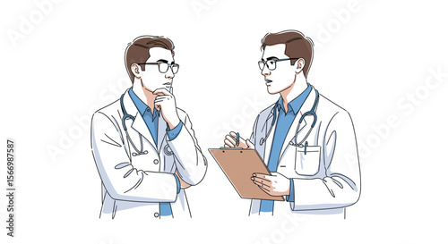Two medical professionals engaged in a focused discussion about patient care and health outcomes