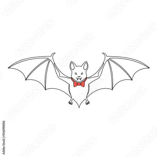 Bat wearing a red bow tie with wings spread out in flight  