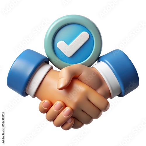 3D Render Approved Partnership Business Deal Handshake with Checkmark Icon