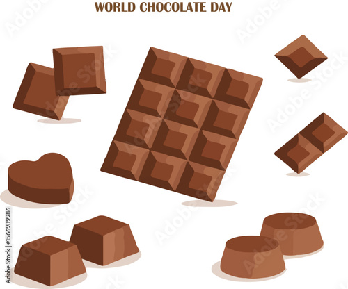 World Chocolate Day Chocolate Bars and Pieces Icon Set for Sweet Designs