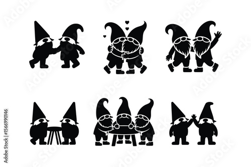 Gnome friends interacting in various poses gnomes silhouette