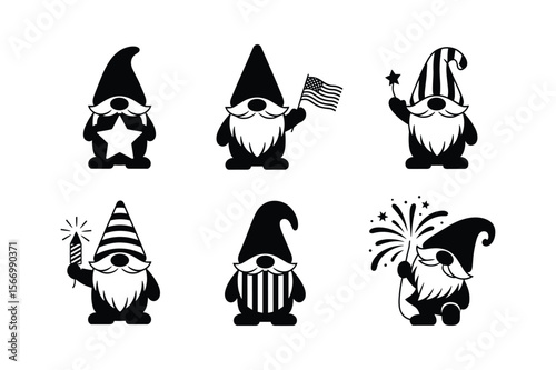 Patriotic Gnomes Holding Stars Flags and Sparklers american flag
