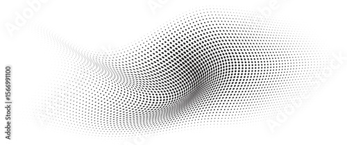 Flowing Wave Dot Halftone Pattern: Curve Gradient Shape on Transparent Background. Suitable for AI, Tech, Network, Digital, Science, and Technology Themes.