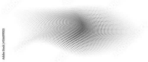 Flowing Wave Dot Halftone Pattern: Curve Gradient Shape on Transparent Background. Suitable for AI, Tech, Network, Digital, Science, and Technology Themes.