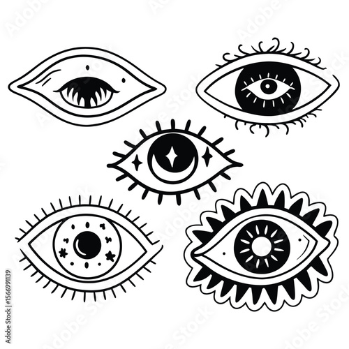 Vector illustration set of woman's eyes with colourful irises, eyelashes, and eyebrows, perfect for beauty and fashion design