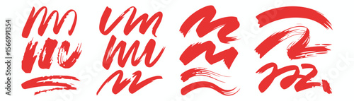 Red brush strokes vector illustration, abstract grunge texture on white background. Artistic design element, paint smear, ink splatter, creative graphic element.