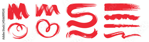 Red brush strokes vector illustration, abstract grunge texture on white background. Artistic design element, paint smear, ink splatter, creative graphic element.