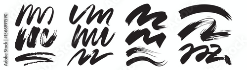 Black brush strokes vector illustration, abstract grunge texture on white background. Artistic design element, paint smear, ink splatter, creative graphic element. 