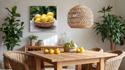 Wallpaper Mural Lemons in wicker basket on wooden table Torontodigital.ca